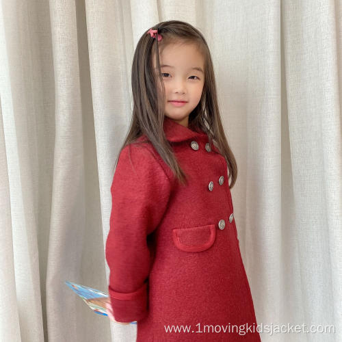 Cute Round Neck Girls Woolen Coat